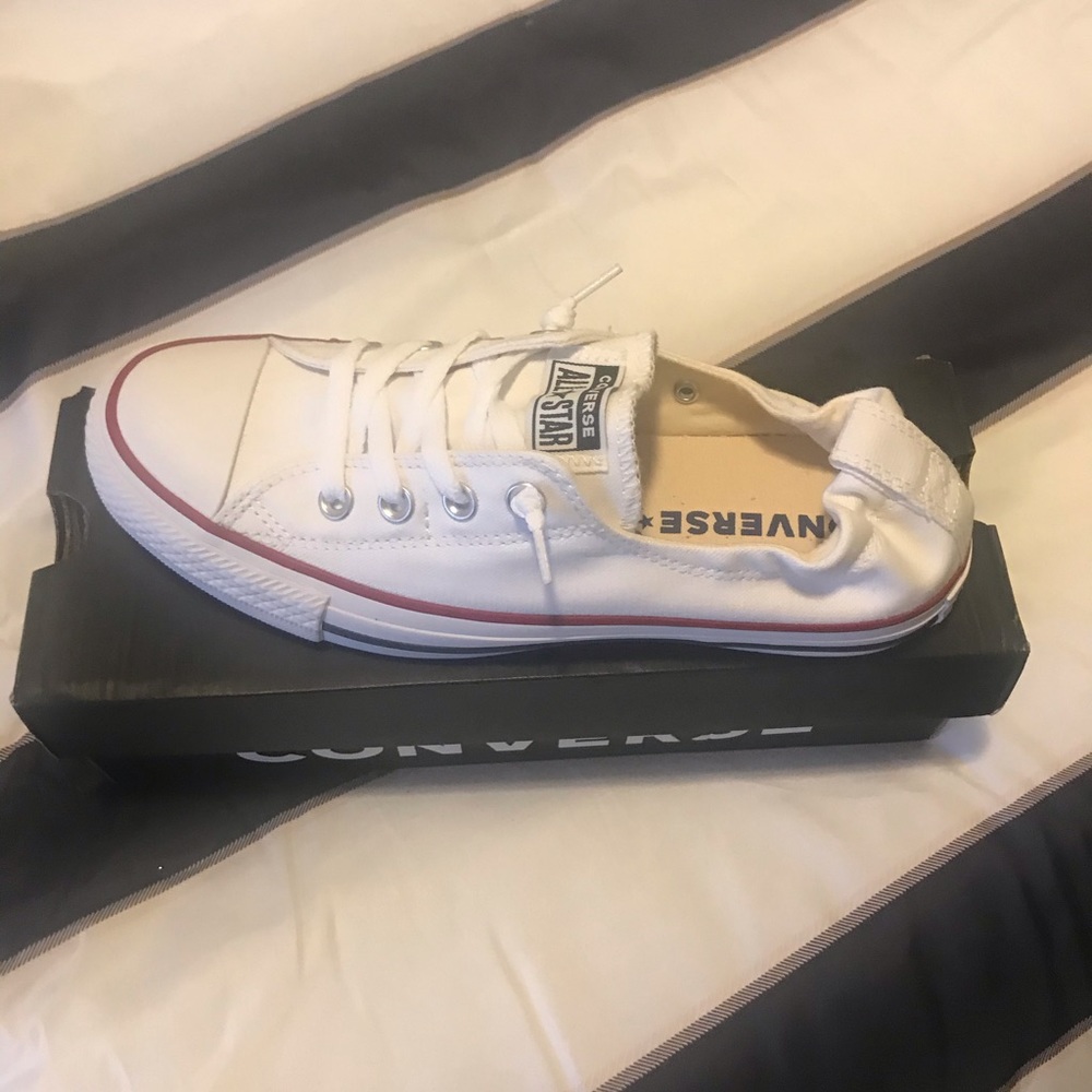 Converse White Low Top Sneakers with Red and Black Trim